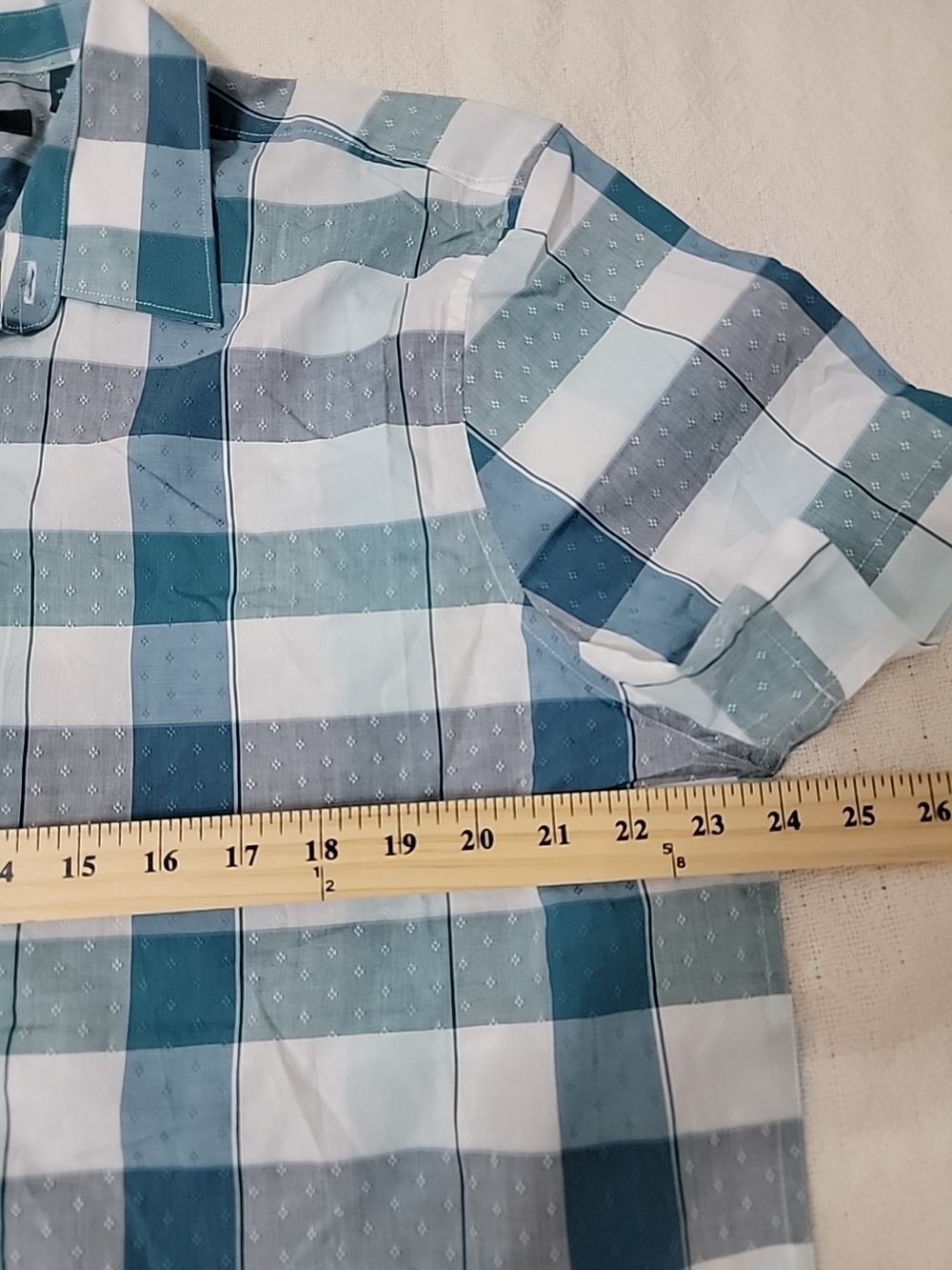 Perry Ellis Mens Plaid Short Sleeve Button Up Blue Trellis Dress Shirt Sz XL NWT - Picture 5 of 8
